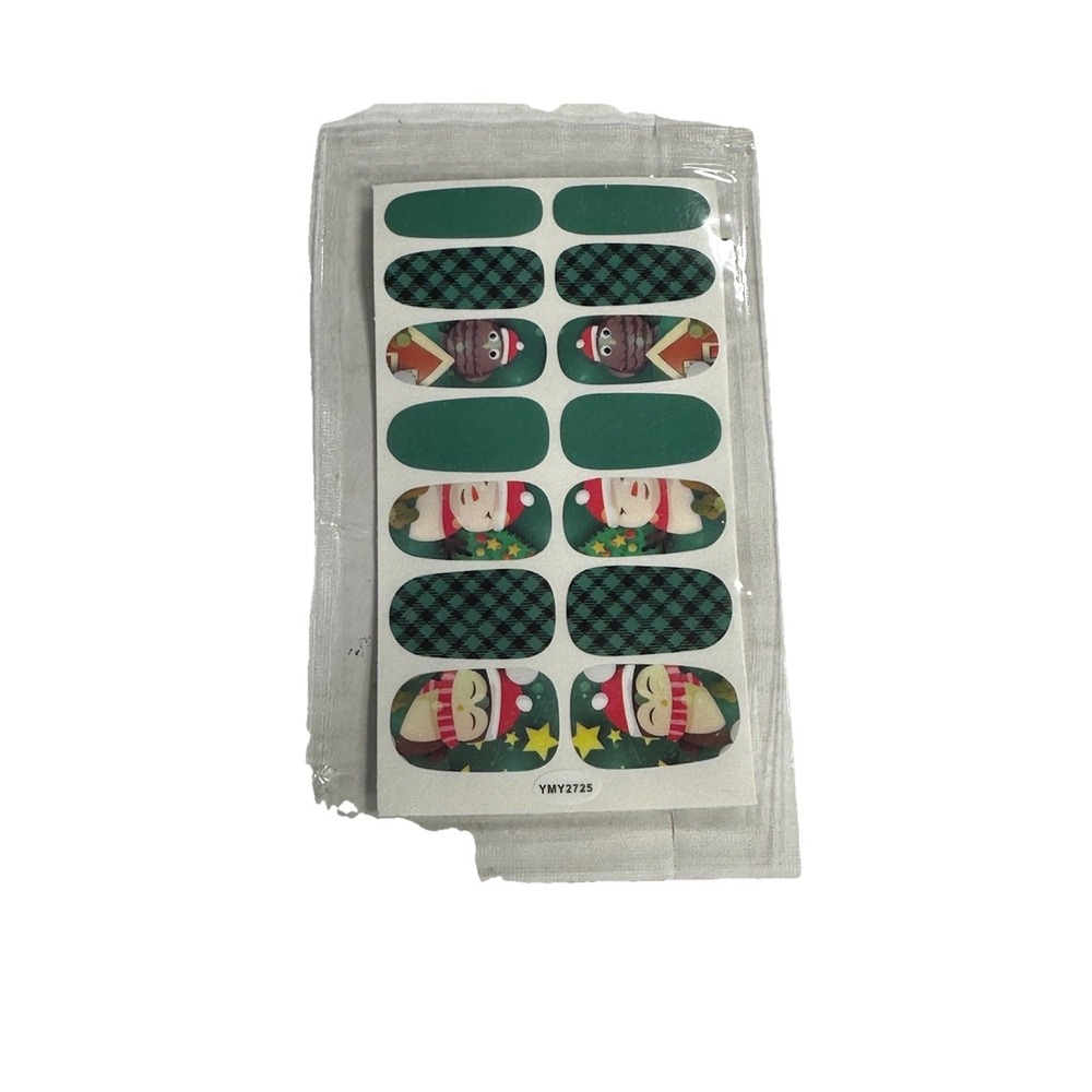NEW nail art strips decals stickers HOLIDAY GREEN‎ ANIMALS SANTA HAT